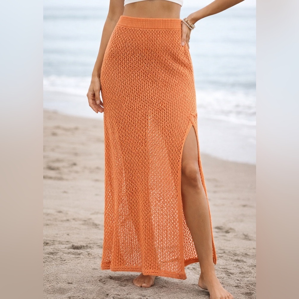 Emory Park Open Knit Skirt Size Small Side Slit Beach Cover Up NWT